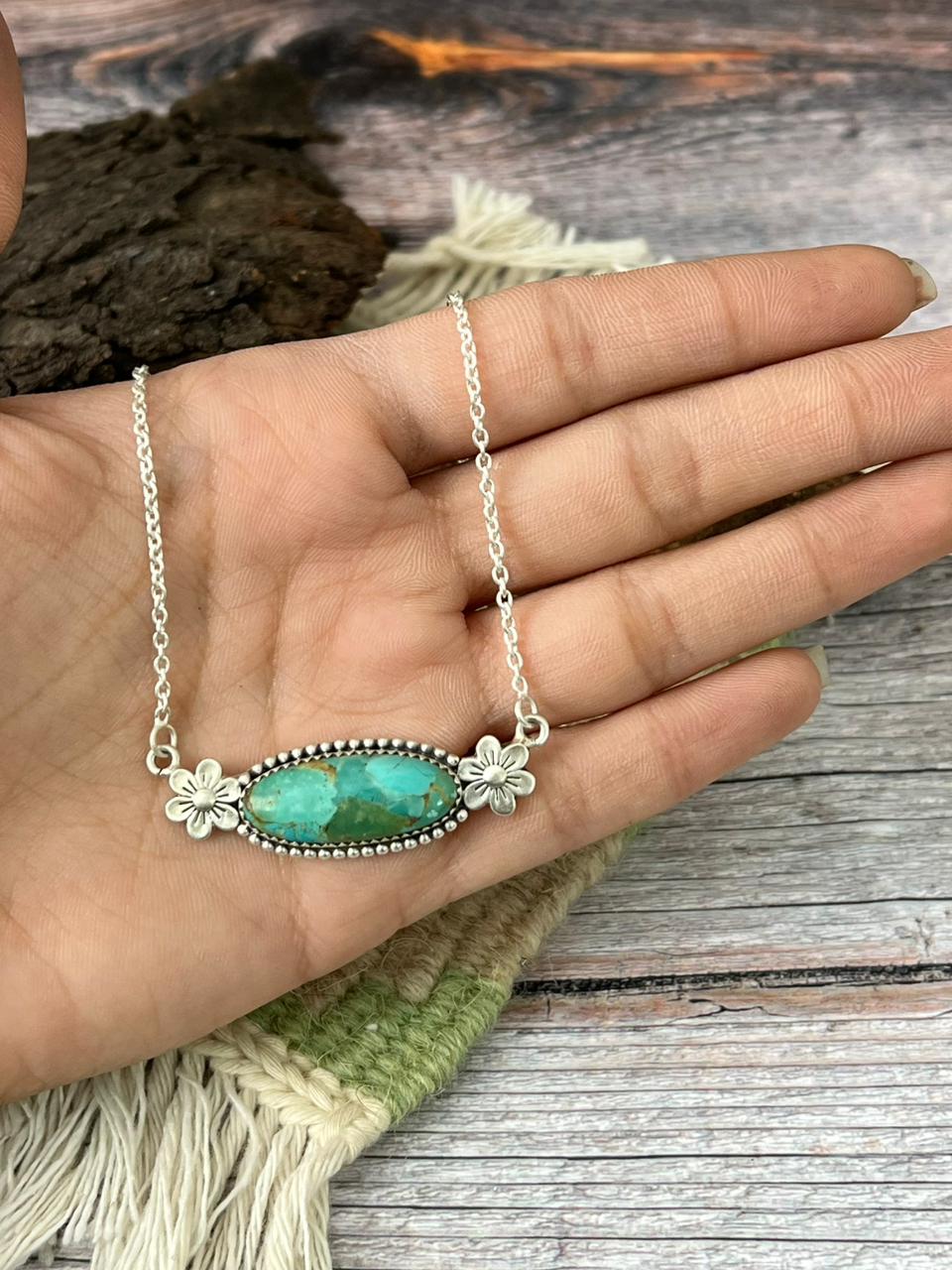 Handmade Sterling Silver Kingman Turquoise Necklace "Signed Nizhoni"