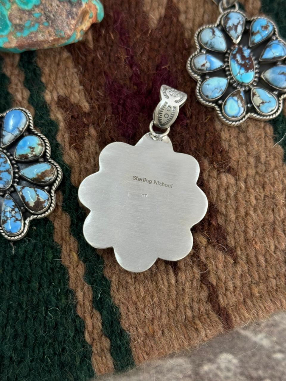 Handmade Sterling Silver Golden Hills Turquoise Pendant "Signed Nizhoni"