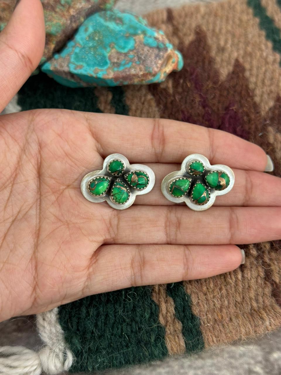 Handmade Sterling Silver Irish Dahlia Post Studs Earrings "Signed Nizhoni" (5)