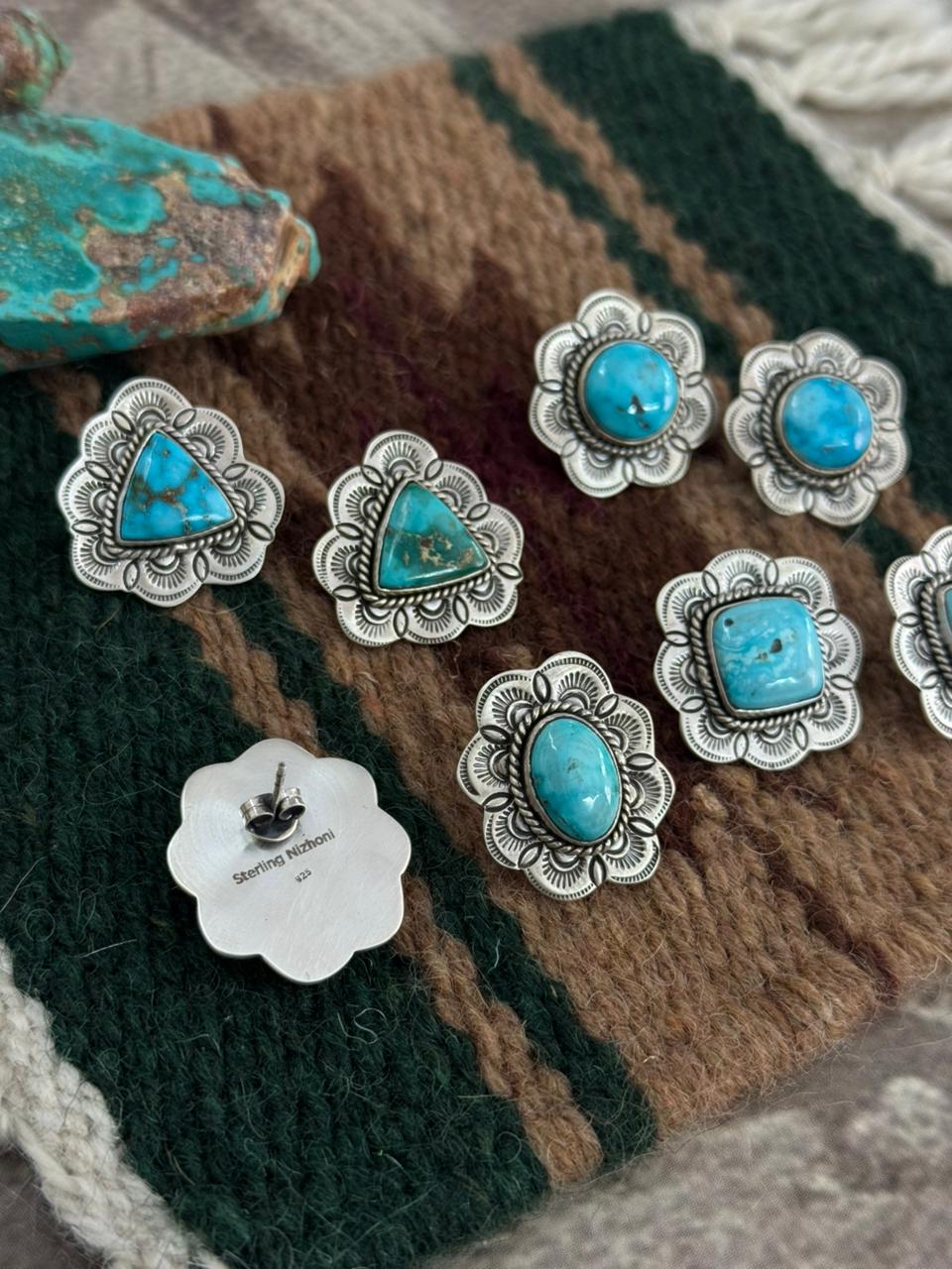 Handmade Sterling Silver Sierra Bella Post Studs Earrings "Signed Nizhoni"