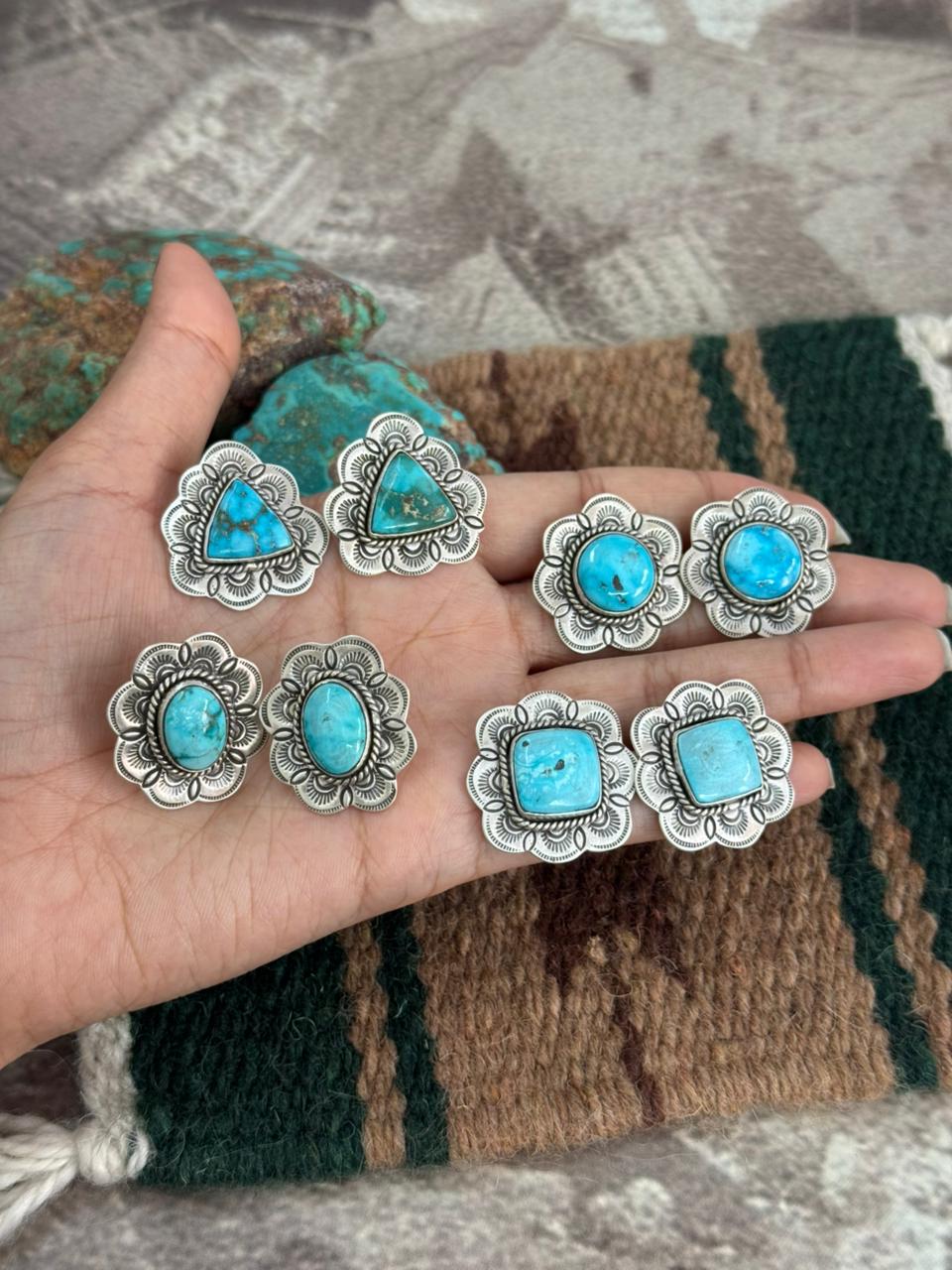 Handmade Sterling Silver Sierra Bella Post Studs Earrings "Signed Nizhoni"