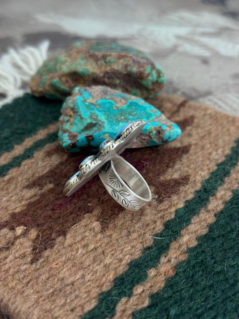 Handmade Sterling Silver Golden Hills Turquoise Adjustable Ring "Singed Nizhoni"