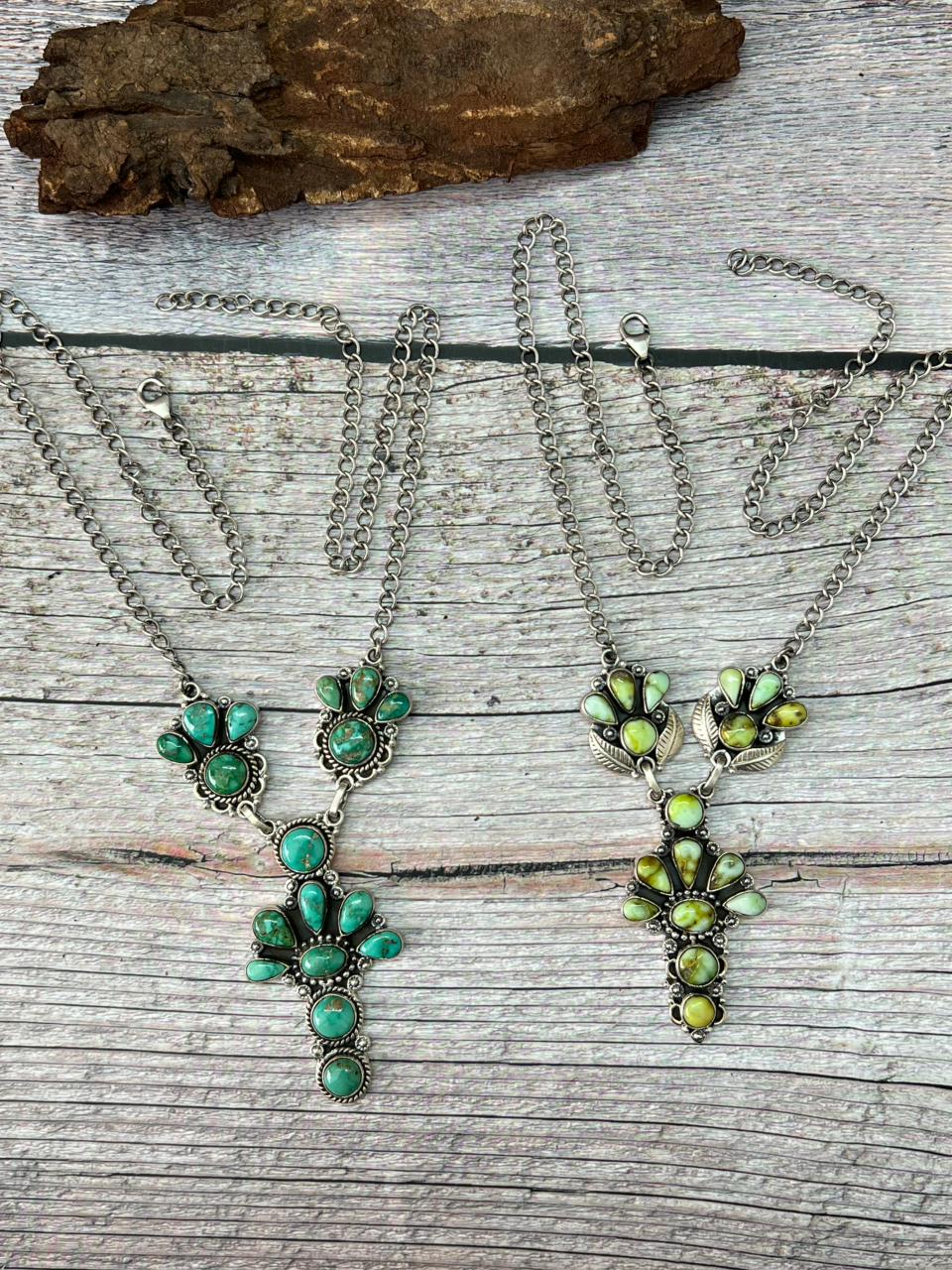 Handmade Sterling Silver Emerald Valley, Palomino Turquoise Necklace "Signed Nizhoni"