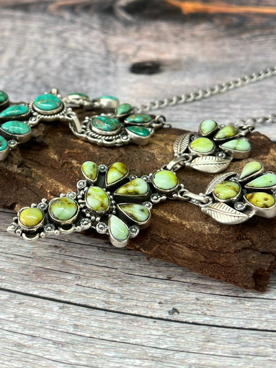 Handmade Sterling Silver Emerald Valley, Palomino Turquoise Necklace "Signed Nizhoni"