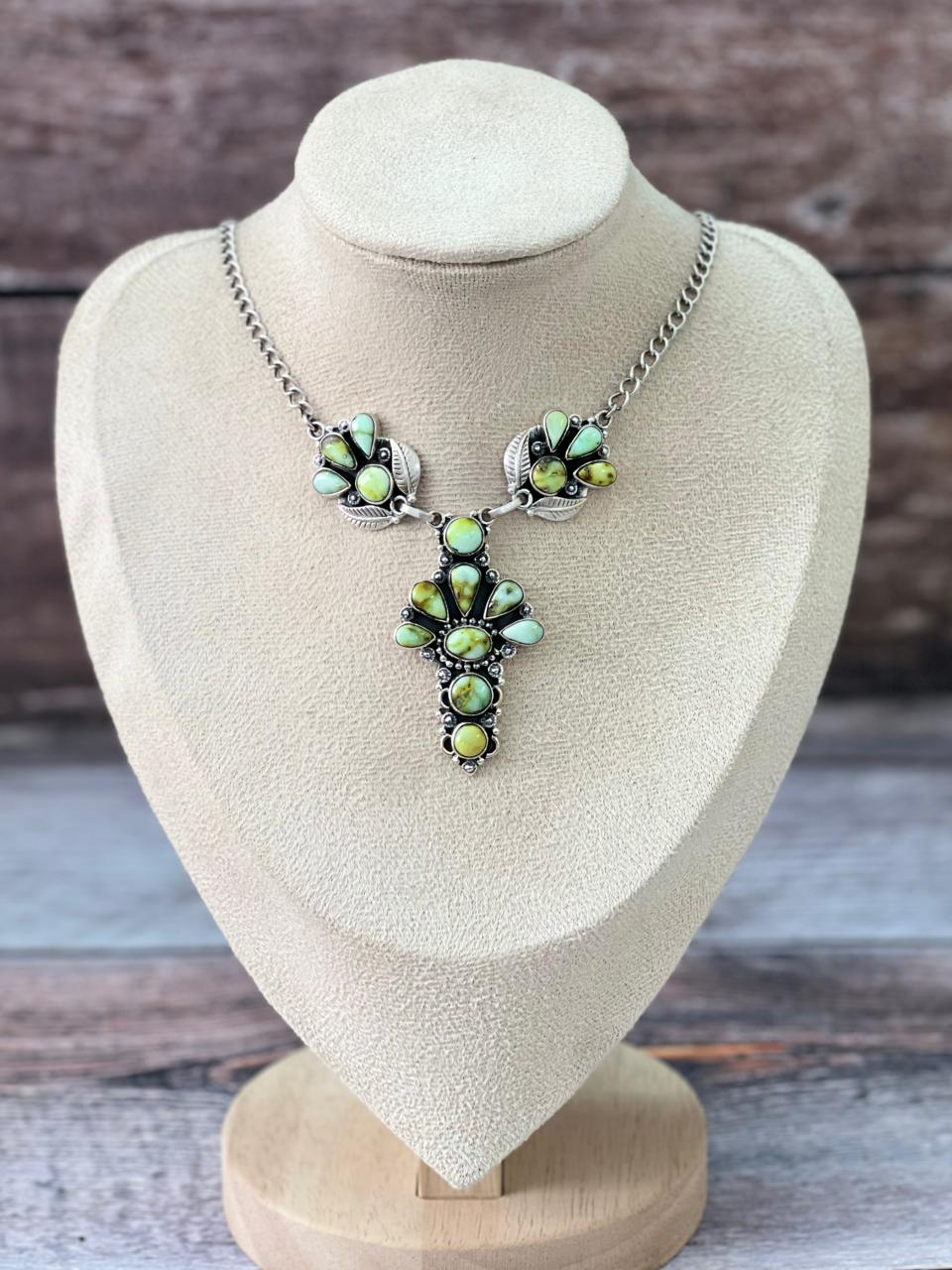 Handmade Sterling Silver Emerald Valley, Palomino Turquoise Necklace "Signed Nizhoni"