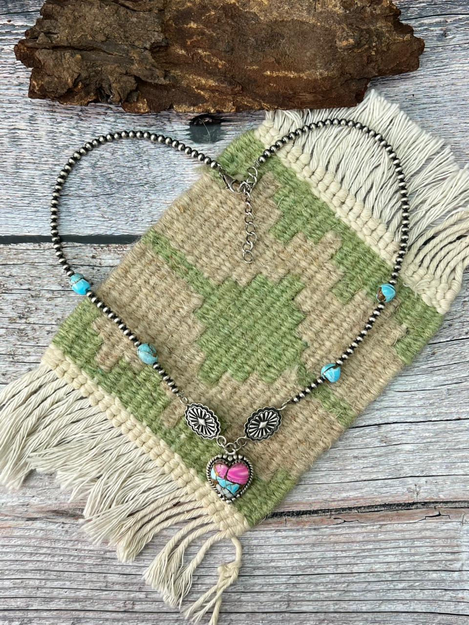 Handmade Sterling Silver Cotton Candy Beaded Necklace "Signed Nizhoni"