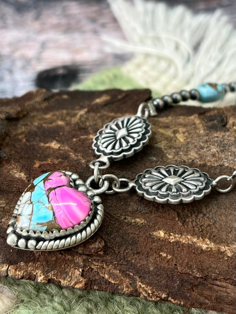 Handmade Sterling Silver Cotton Candy Beaded Necklace "Signed Nizhoni"