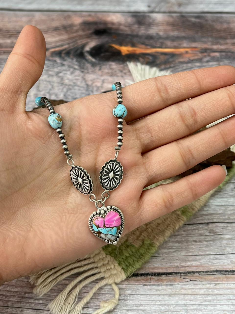 Handmade Sterling Silver Cotton Candy Beaded Necklace "Signed Nizhoni"