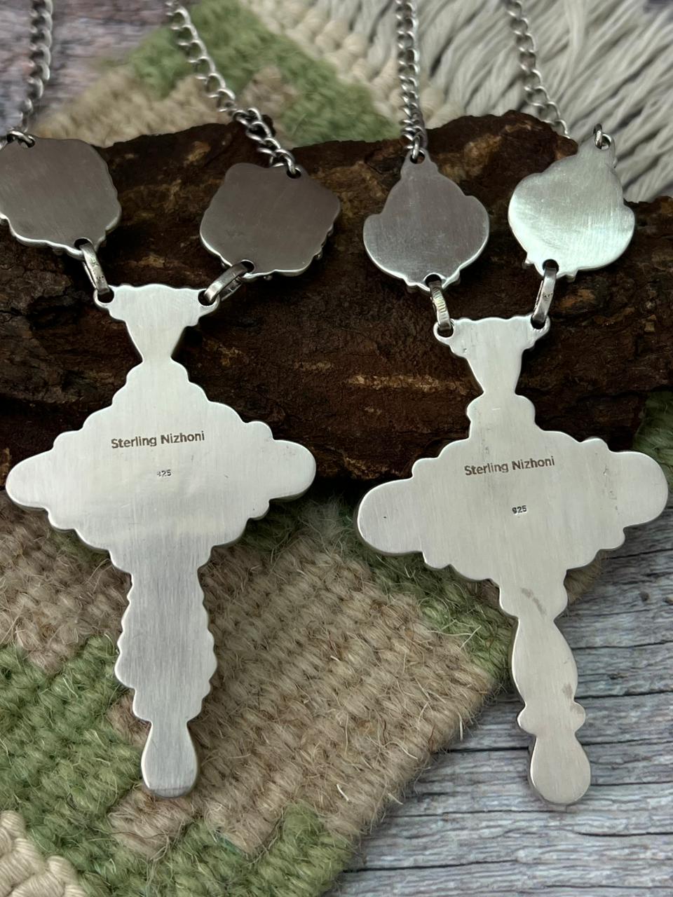 Handmade Sterling Silver Emerald Valley, Palomino Turquoise Necklace "Signed Nizhoni"