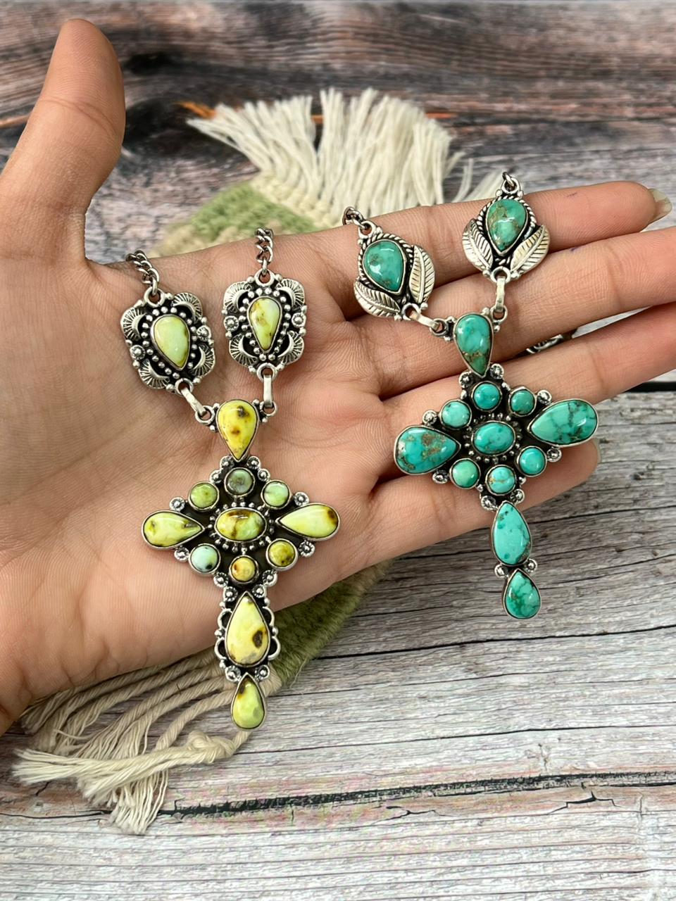 Handmade Sterling Silver Emerald Valley, Palomino Turquoise Necklace "Signed Nizhoni"