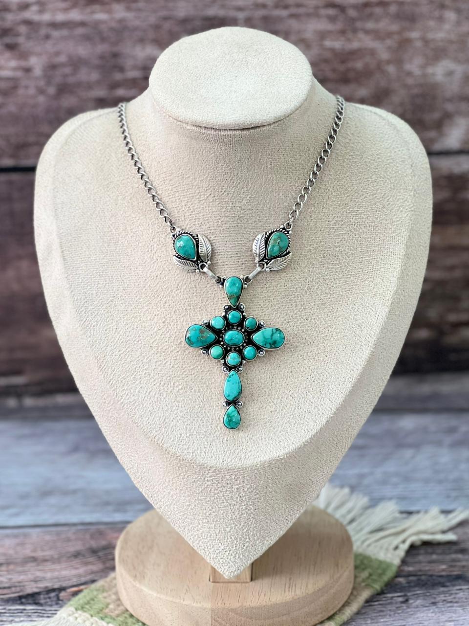 Handmade Sterling Silver Emerald Valley, Palomino Turquoise Necklace "Signed Nizhoni"