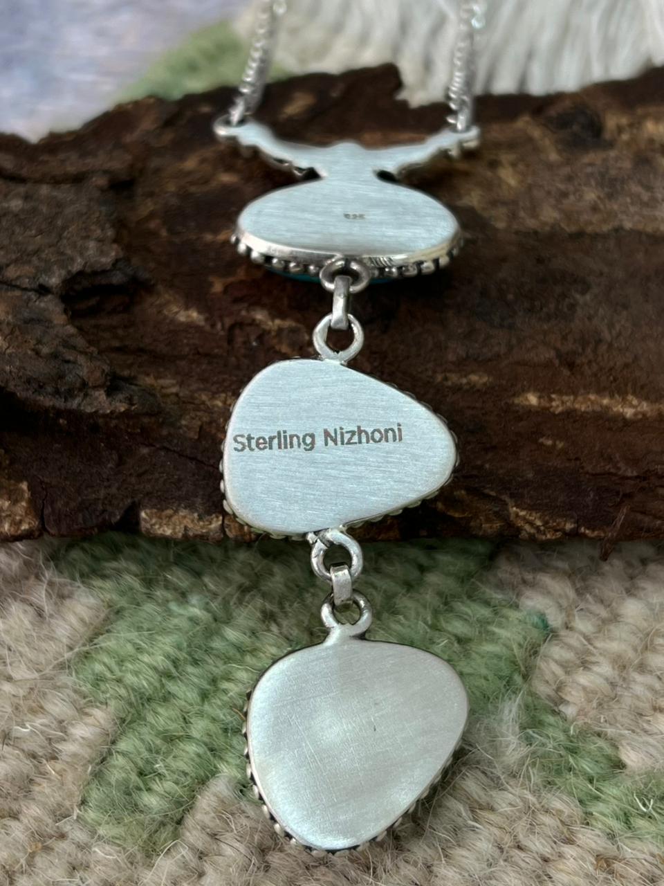 Handmade Sterling Silver Sierra Bella Drop Necklace "Signed Nizhoni"