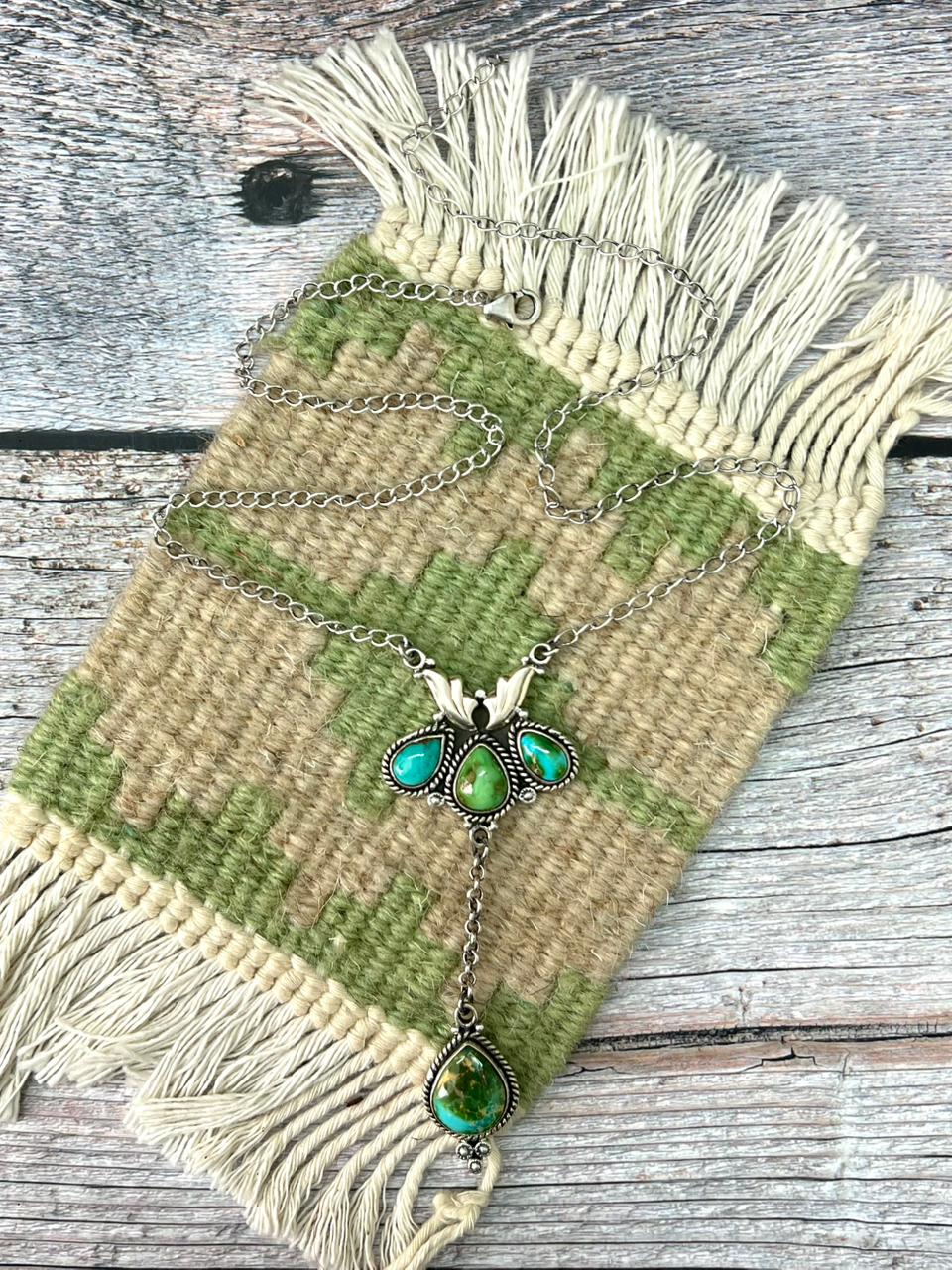 Handmade Sterling Silver Sonoran Mountain Turquoise Drop Necklace "Signed Nizhoni"