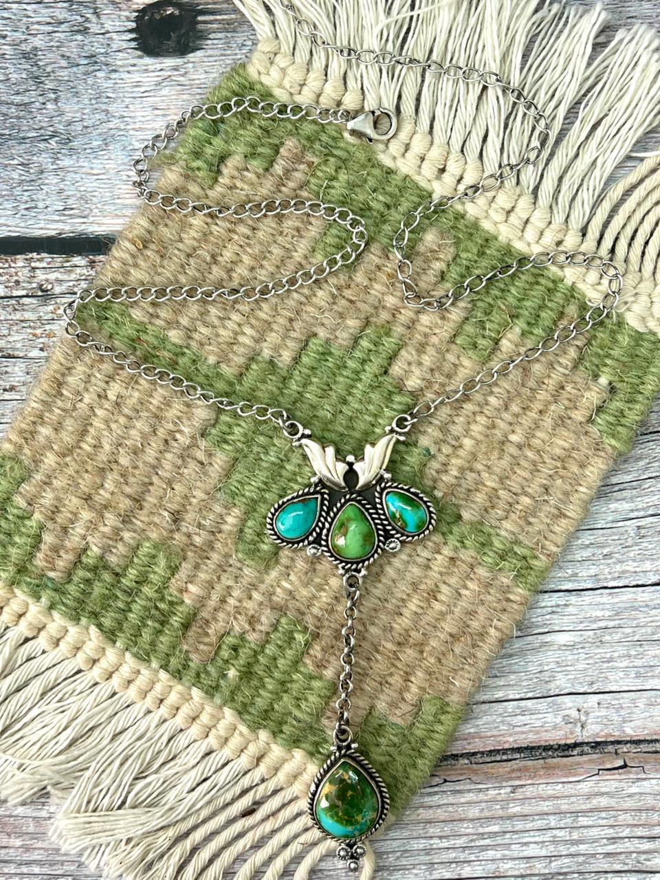 Handmade Sterling Silver Sonoran Mountain Turquoise Drop Necklace "Signed Nizhoni"