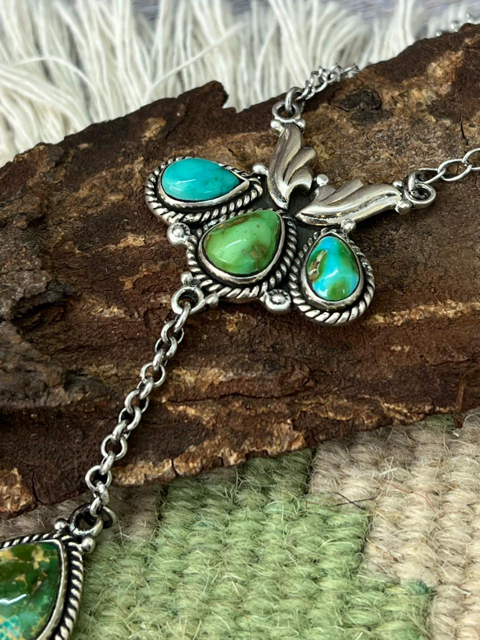Handmade Sterling Silver Sonoran Mountain Turquoise Drop Necklace "Signed Nizhoni"