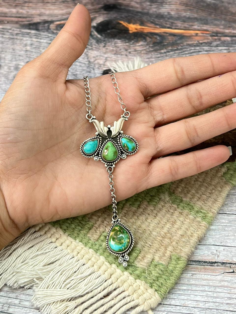 Handmade Sterling Silver Sonoran Mountain Turquoise Drop Necklace "Signed Nizhoni"