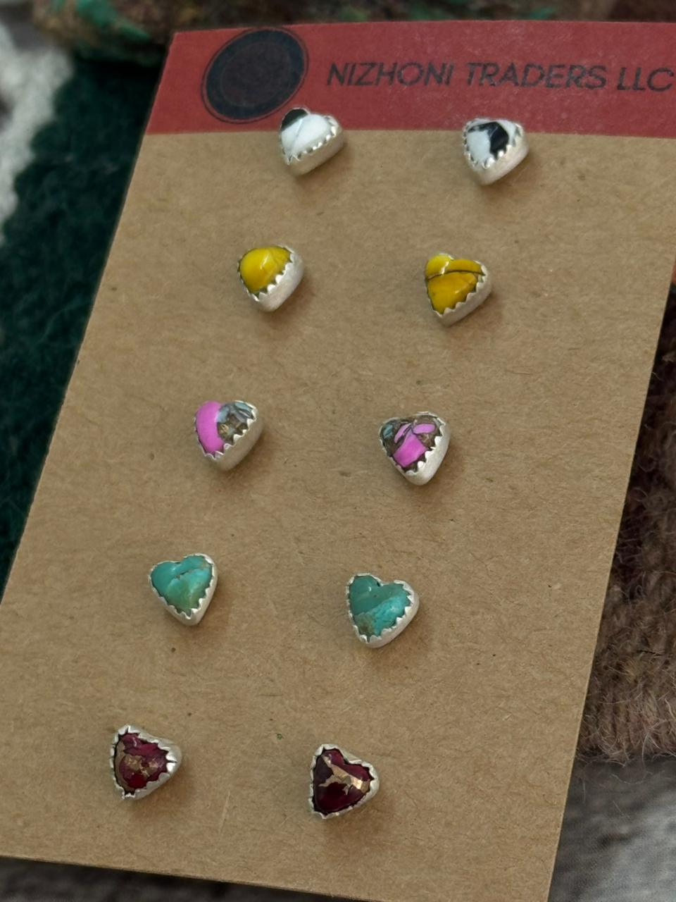Handmade Sterling Silver Multi Stone Post Heart Shape Studs Earrings Set