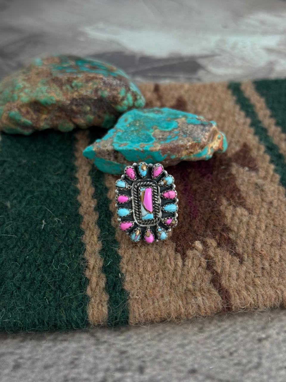 Handmade Sterling Silver Cotton Candy Adjustable Ring "Singed Nizhoni"