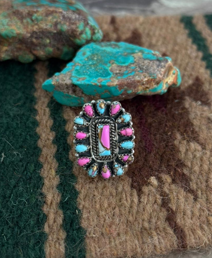 Handmade Sterling Silver Cotton Candy Adjustable Ring "Singed Nizhoni"