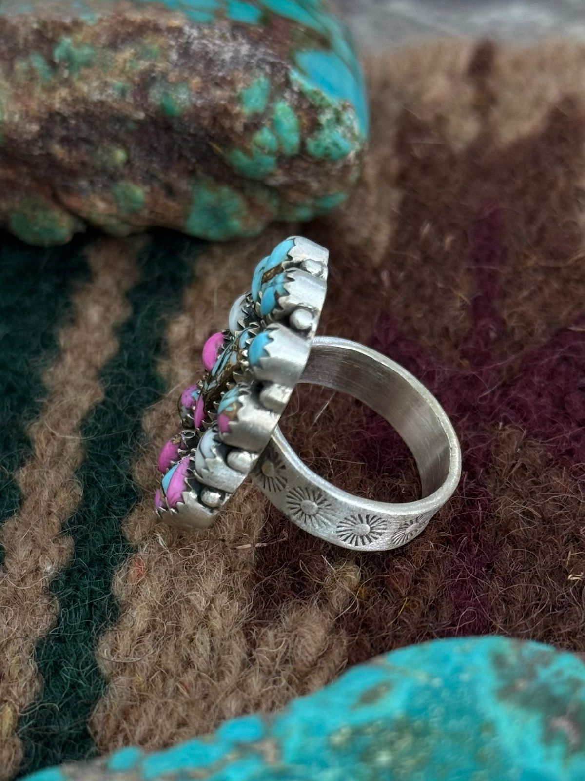Handmade Sterling Silver Cotton Candy Adjustable Ring "Singed Nizhoni"
