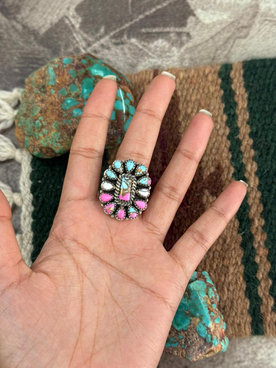 Handmade Sterling Silver Cotton Candy Adjustable Ring "Singed Nizhoni"