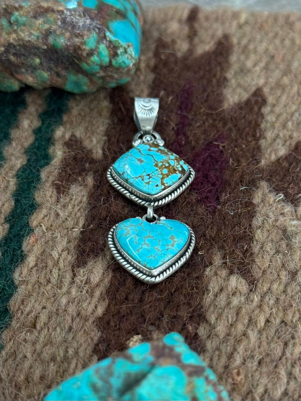 Handmade Sterling Silver Number 8 Turquoise Pendant "Signed Nizhoni"