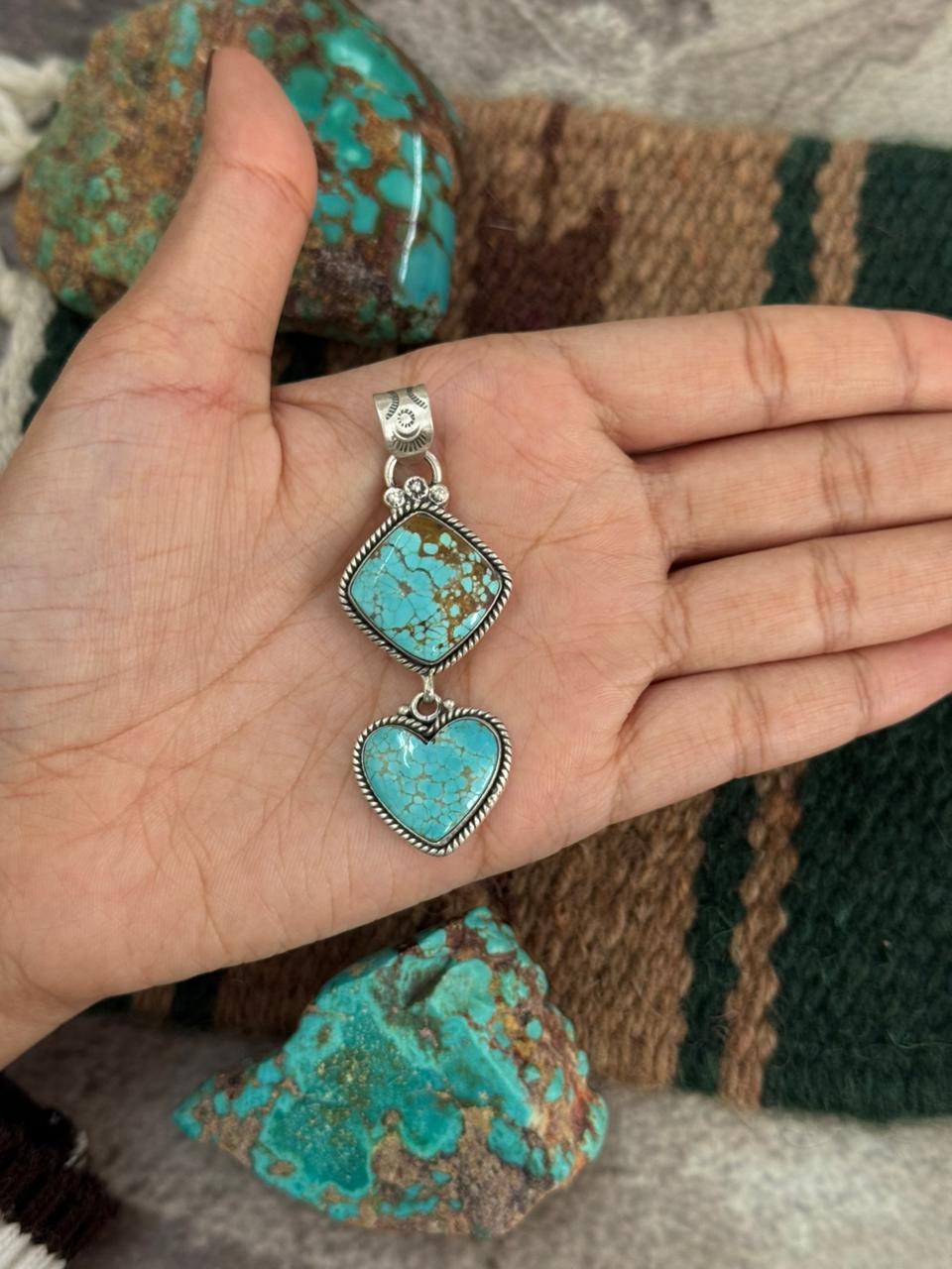 Handmade Sterling Silver Number 8 Turquoise Pendant "Signed Nizhoni"