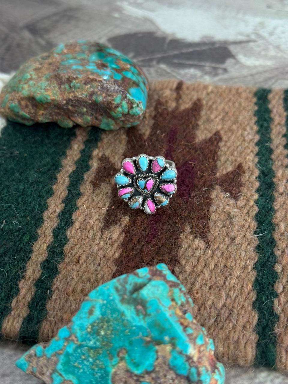 Handmade Sterling Silver Cotton Candy Adjustable Ring "Singed Nizhoni"