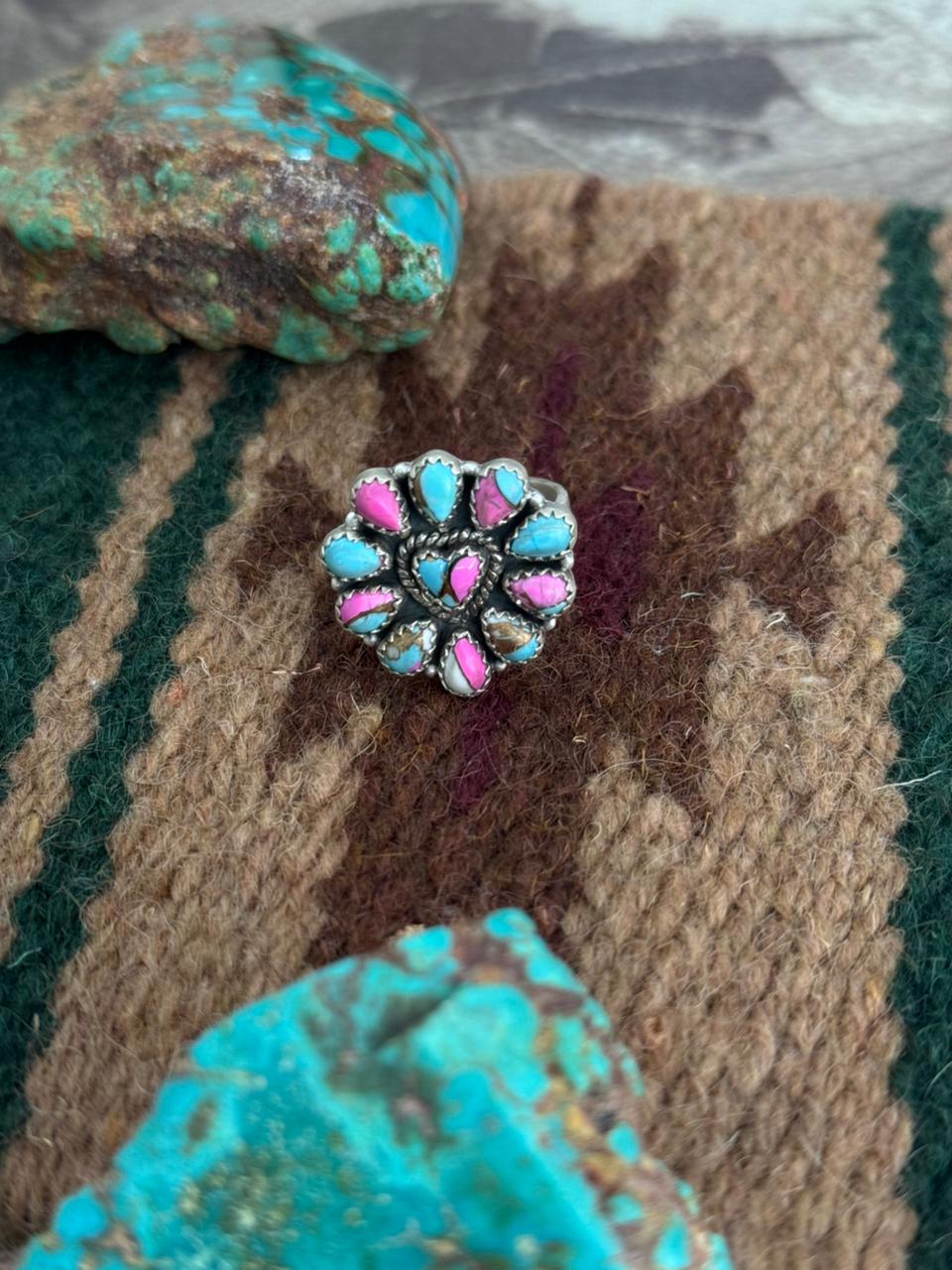 Handmade Sterling Silver Cotton Candy Adjustable Ring "Singed Nizhoni"