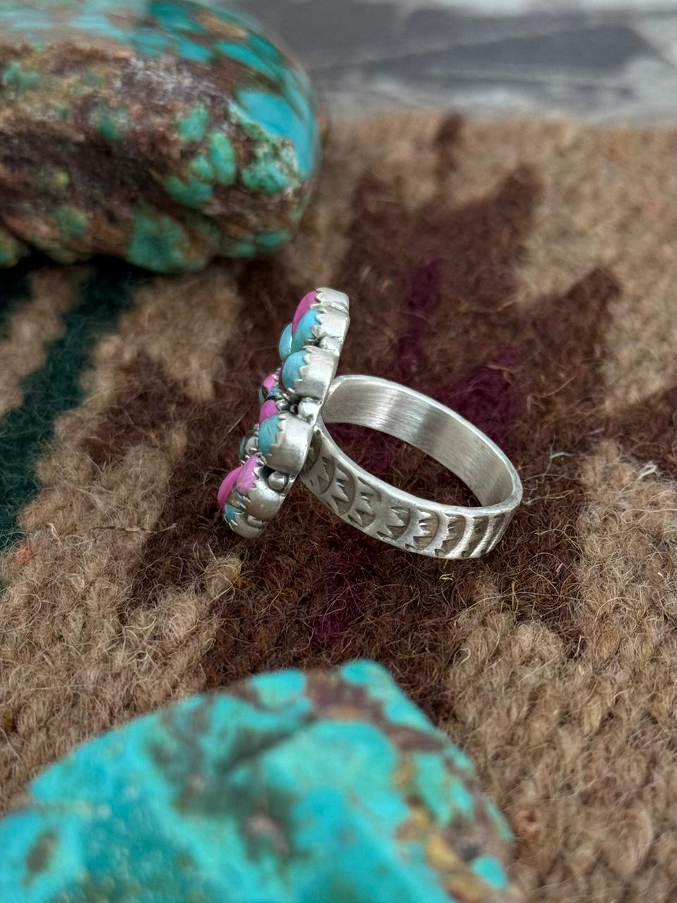 Handmade Sterling Silver Cotton Candy Adjustable Ring "Singed Nizhoni"