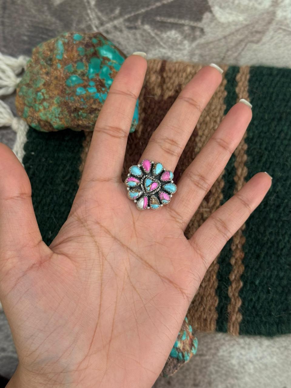 Handmade Sterling Silver Cotton Candy Adjustable Ring "Singed Nizhoni"