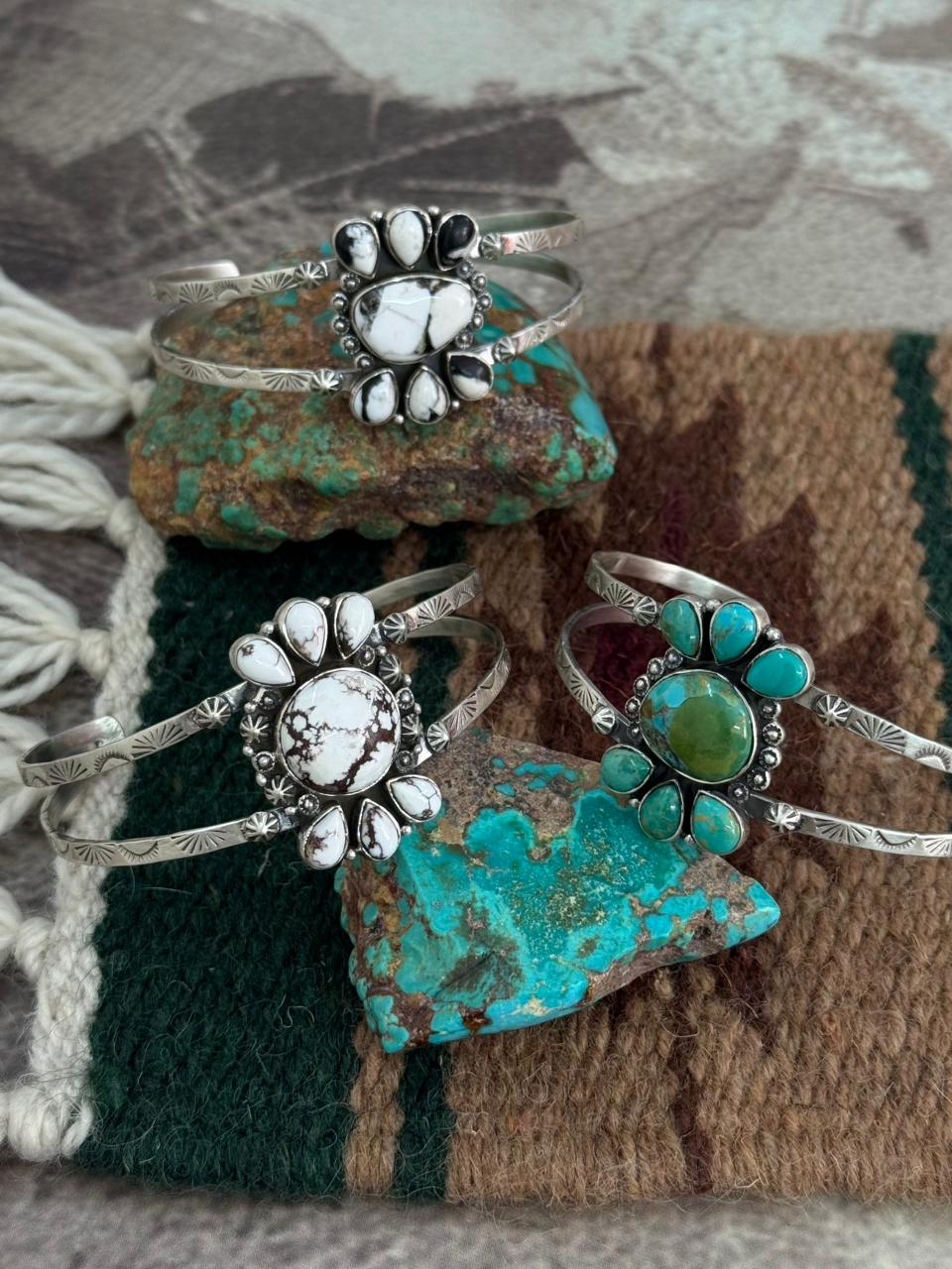 Handmade Sterling Silver Multi Stone Cuff Bracelet "Signed Nizhoni"