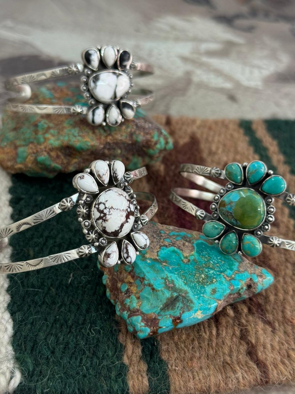 Handmade Sterling Silver Multi Stone Cuff Bracelet "Signed Nizhoni"