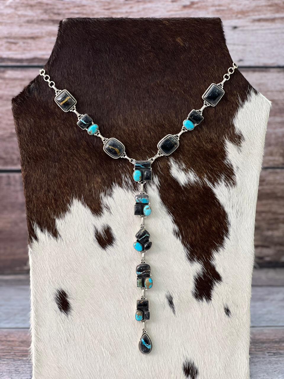 Handmade Sterling Silver Blackjack with Number 8 Lariat Necklace "Signed Nizhoni"