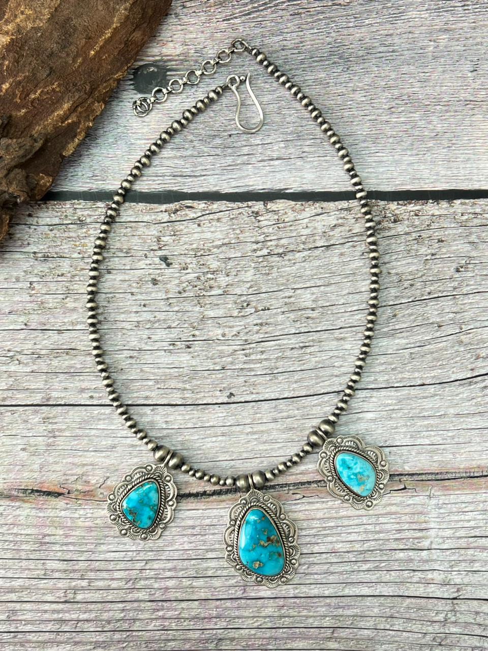 Handmade Sterling Silver Beaded Sierra Bella Necklace "Signed Nizhoni"