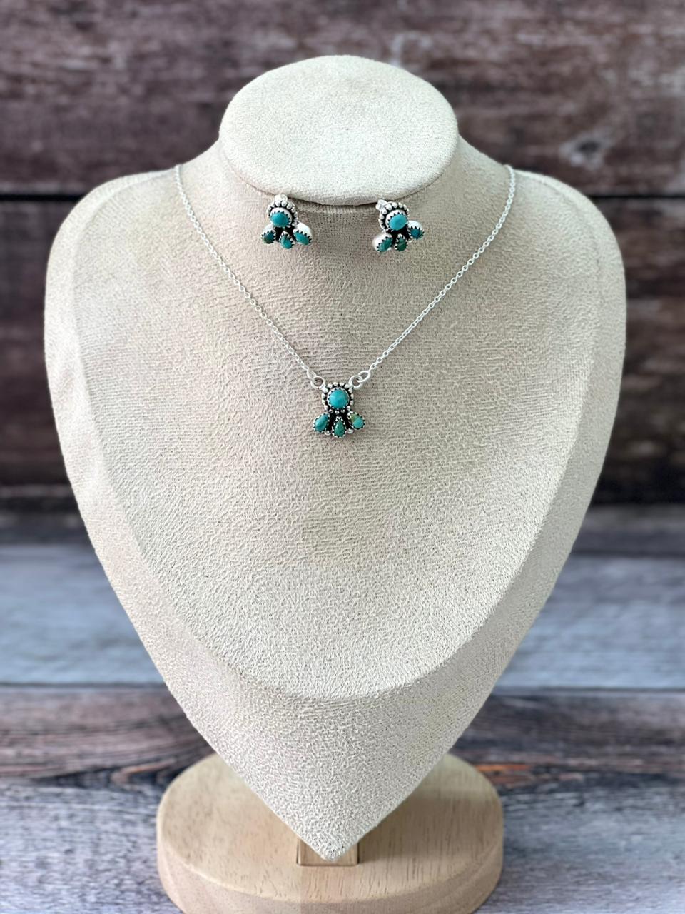 Handmade Sterling Silver Kingman Turquoise Necklace Earrings Set "Signed Nizhoni"