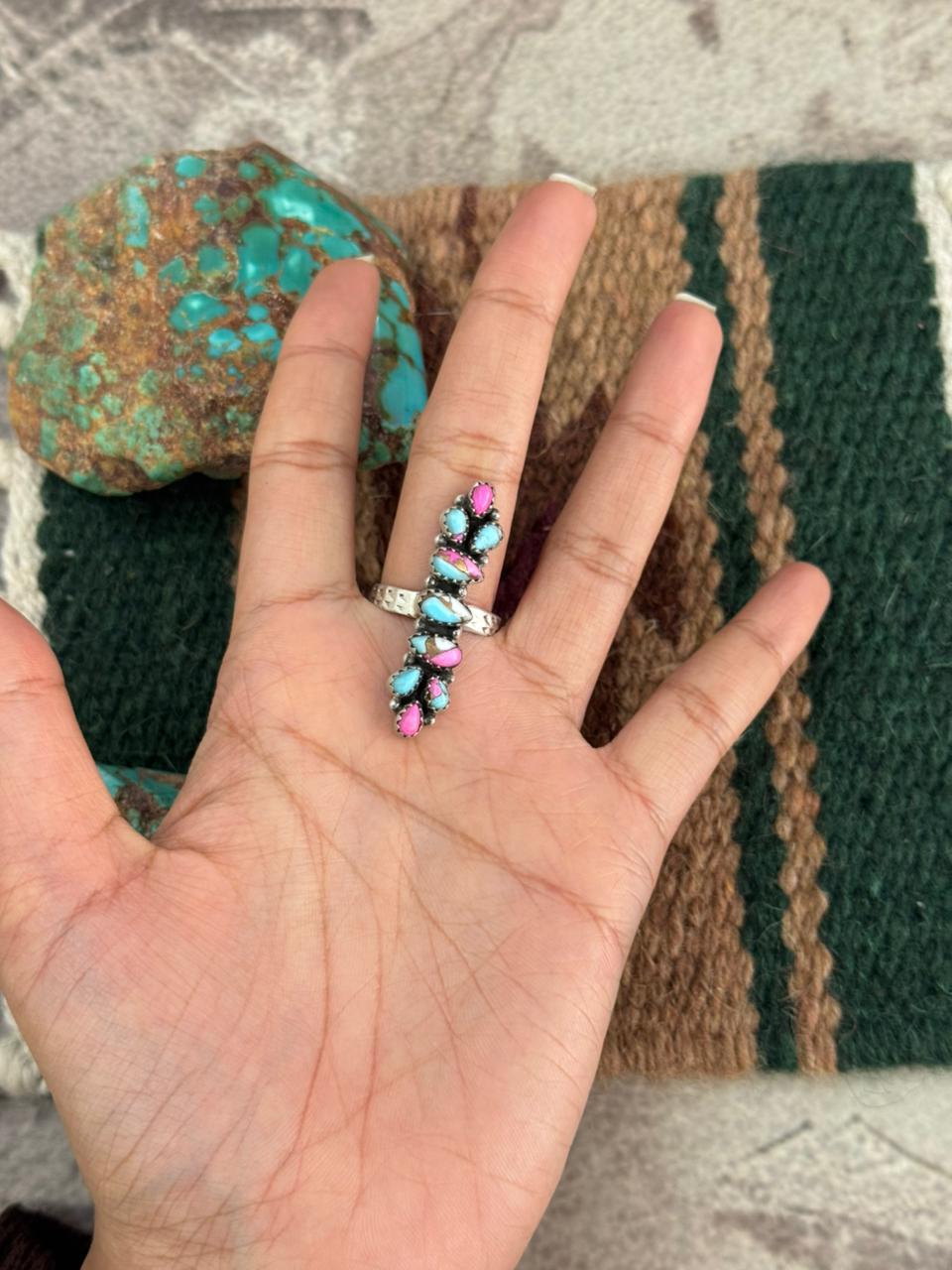 Handmade Sterling Silver Cotton Candy Adjustable Ring "Singed Nizhoni"