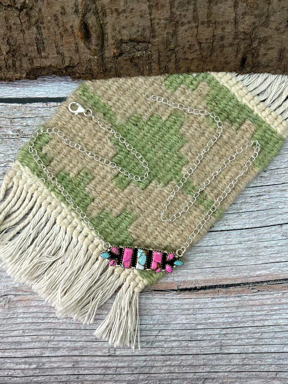 Handmade Sterling Silver Cotton Candy Bar Necklace "Signed Nizhoni"