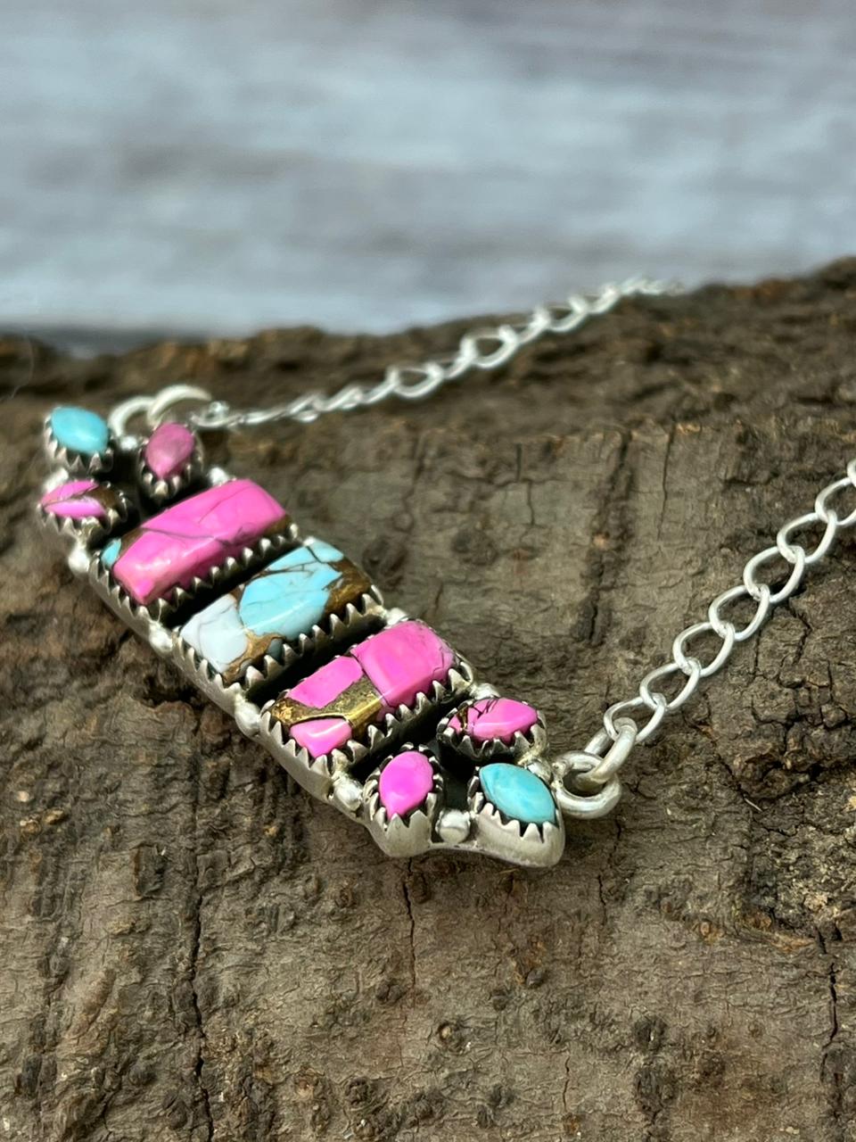 Handmade Sterling Silver Cotton Candy Bar Necklace "Signed Nizhoni"