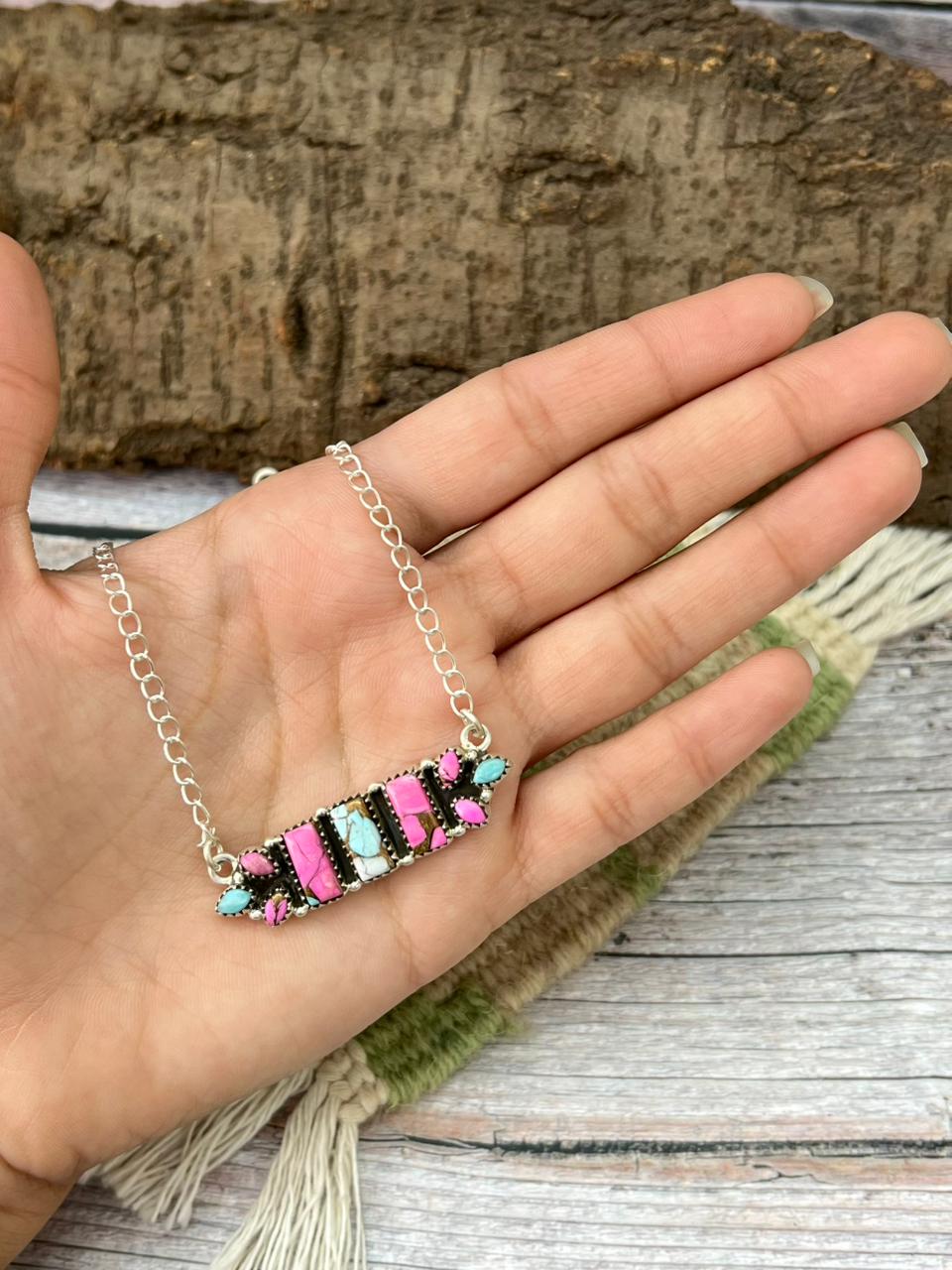 Handmade Sterling Silver Cotton Candy Bar Necklace "Signed Nizhoni"