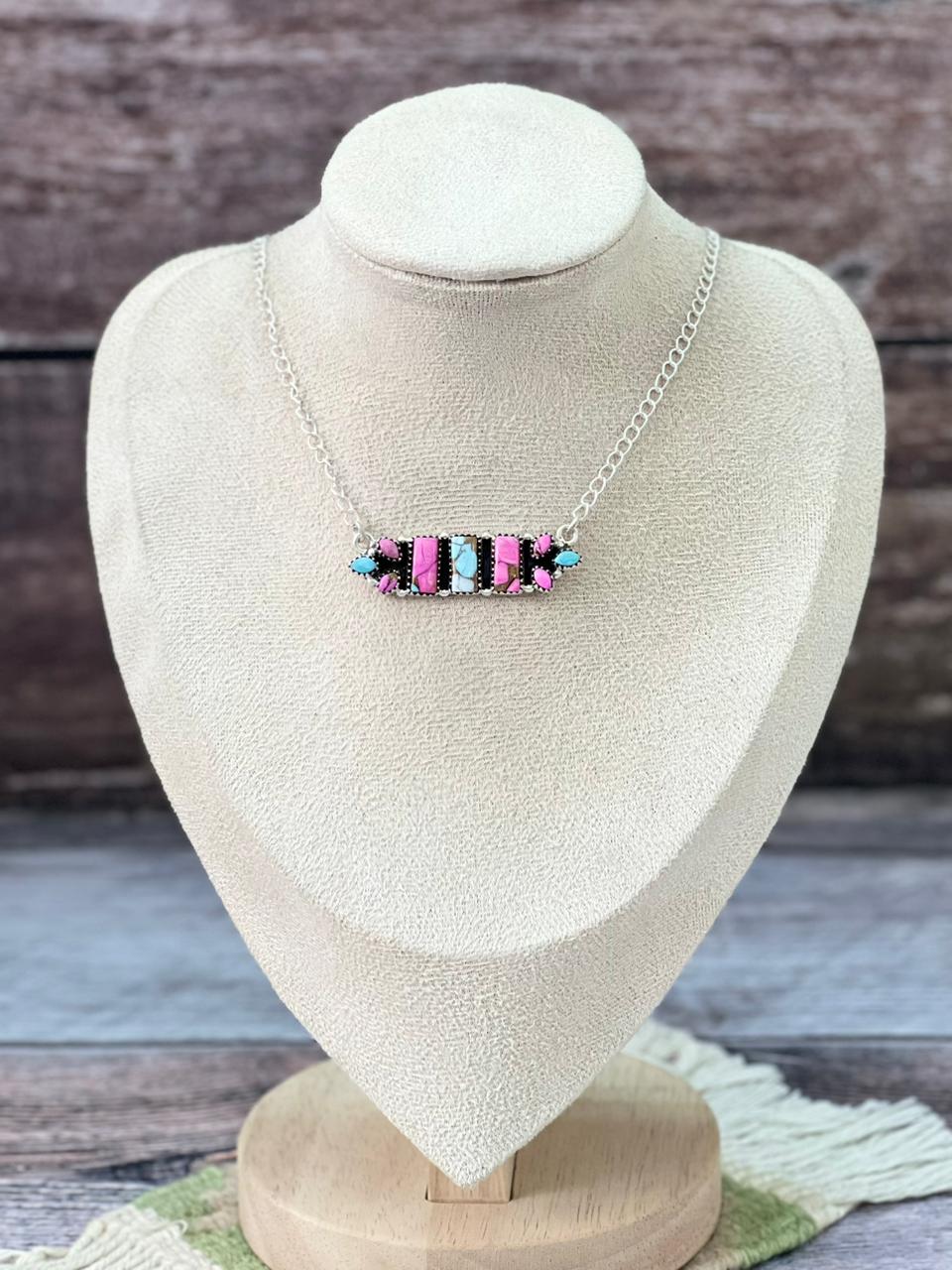 Handmade Sterling Silver Cotton Candy Bar Necklace "Signed Nizhoni"