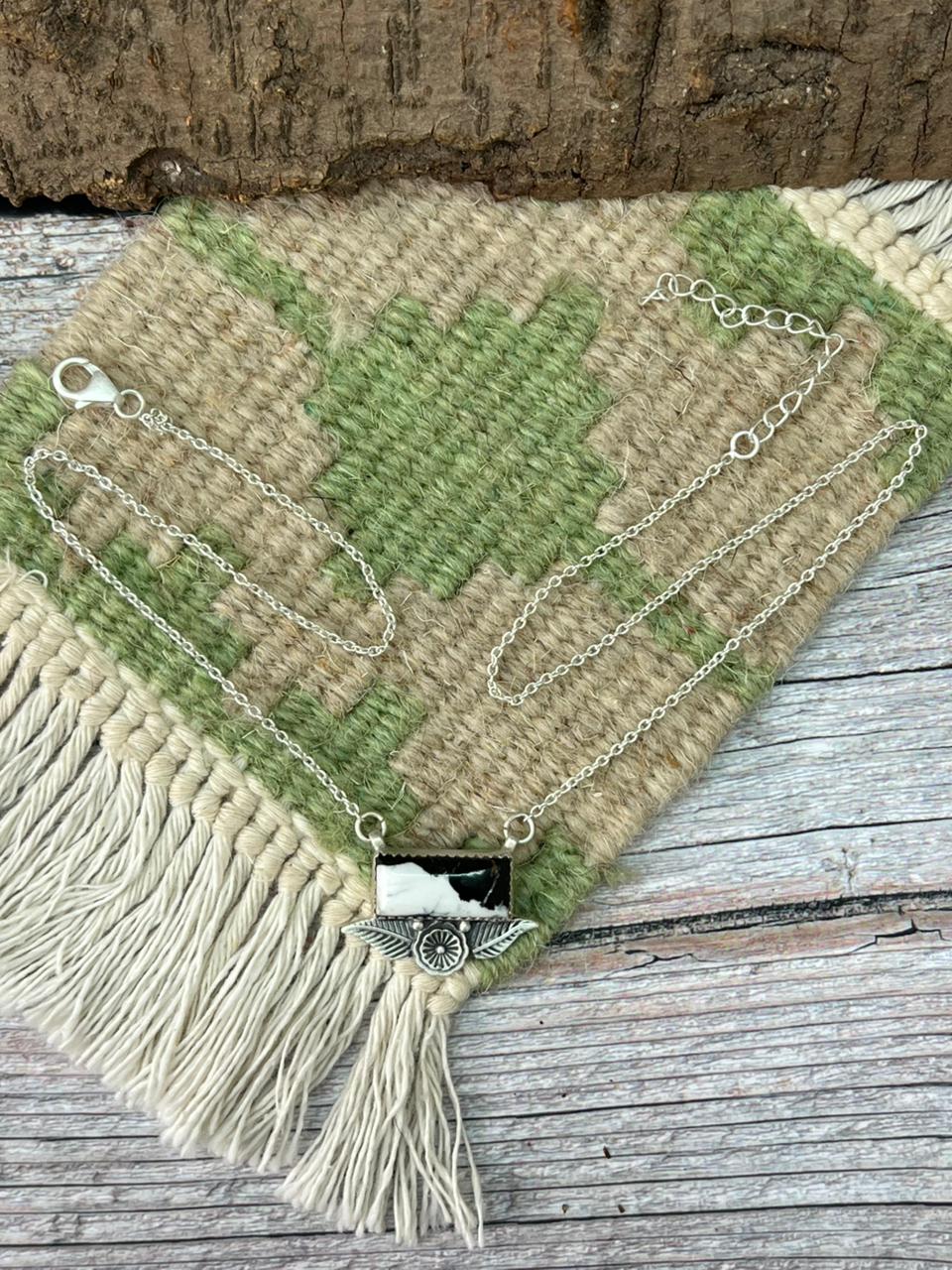 Handmade Sterling Silver White Buffalo Necklace "Signed Nizhoni"