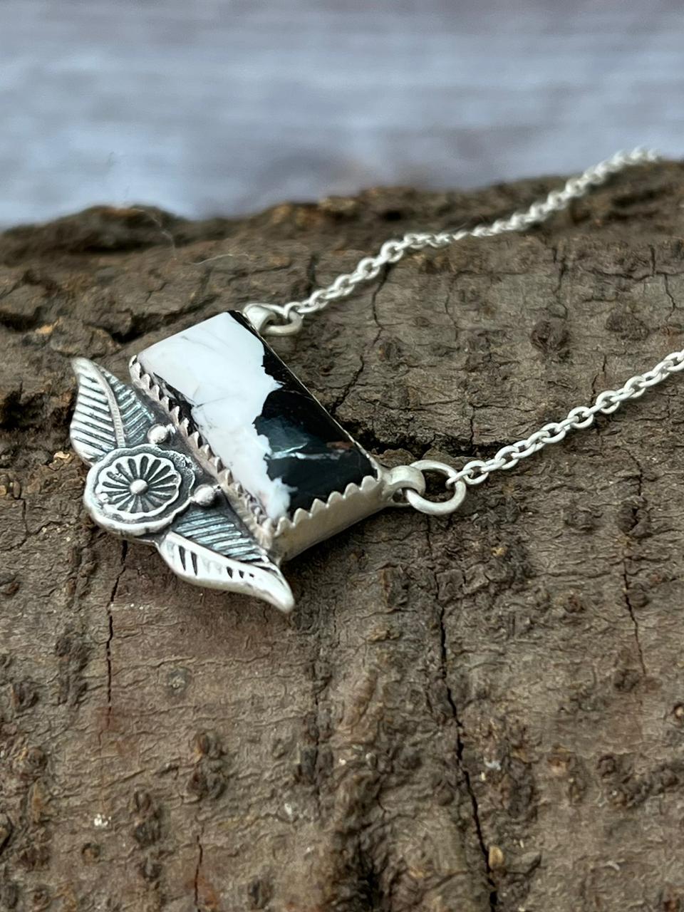 Handmade Sterling Silver White Buffalo Necklace "Signed Nizhoni"