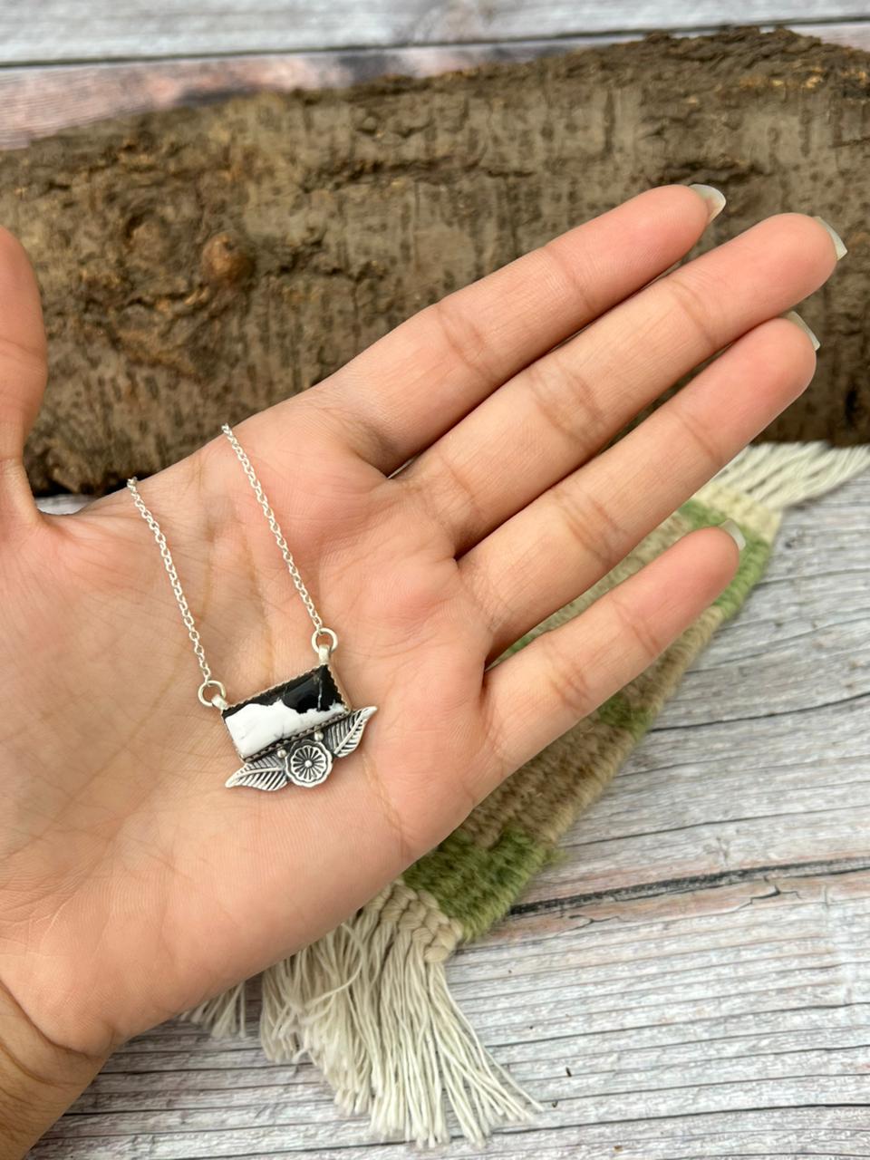 Handmade Sterling Silver White Buffalo Necklace "Signed Nizhoni"