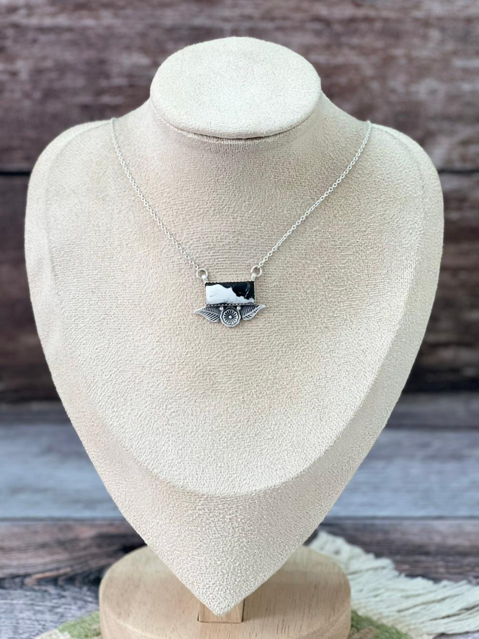 Handmade Sterling Silver White Buffalo Necklace "Signed Nizhoni"