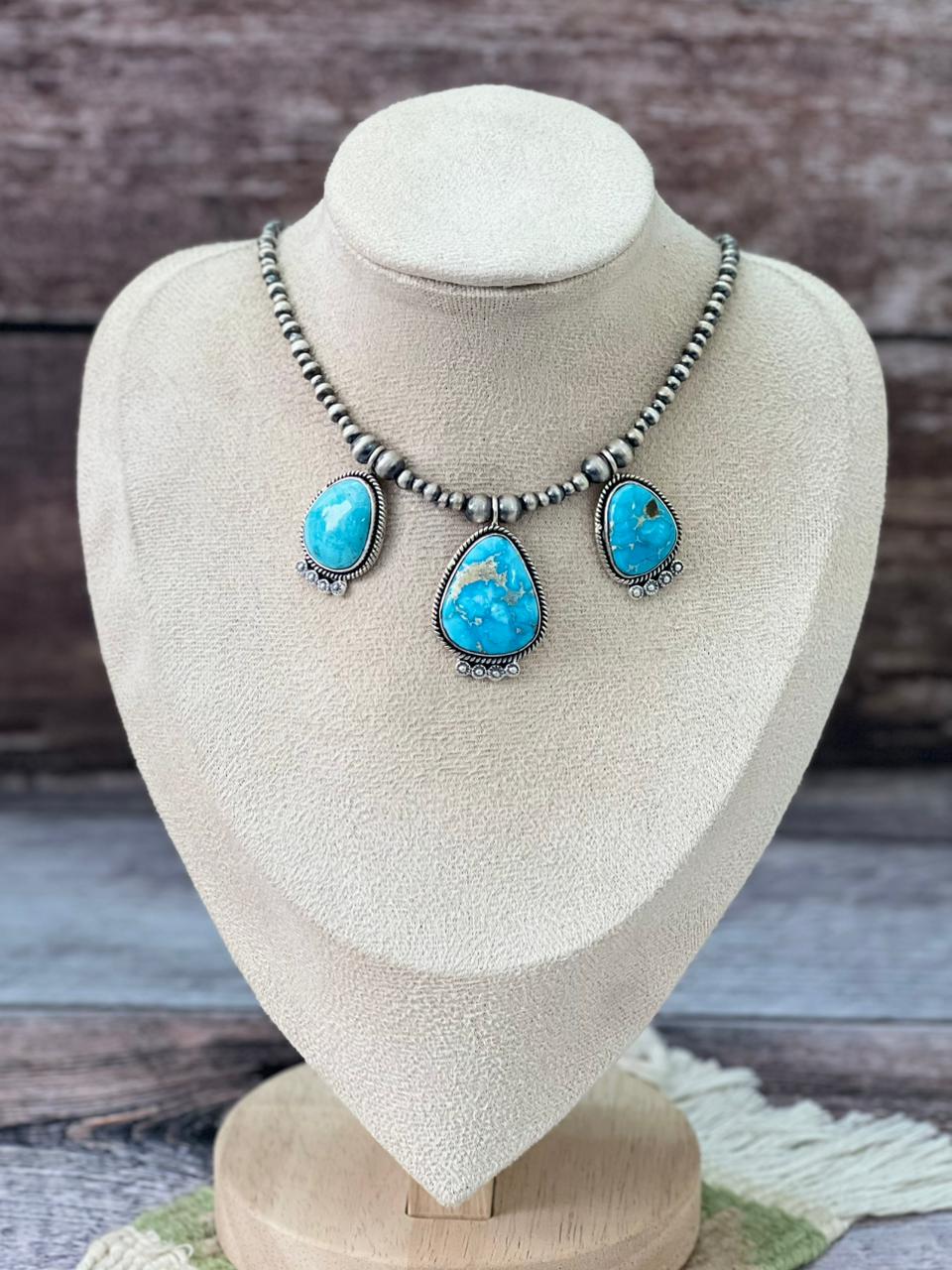 Handmade Sterling Silver Beaded Sierra Bella Necklace "Signed Nizhoni"