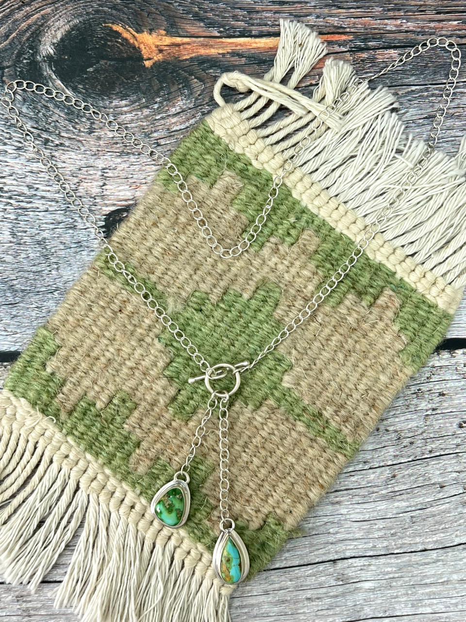 Handmade Sterling Silver Sonoran Mountain Turquoise Lariat Necklace "Signed Nizhoni"