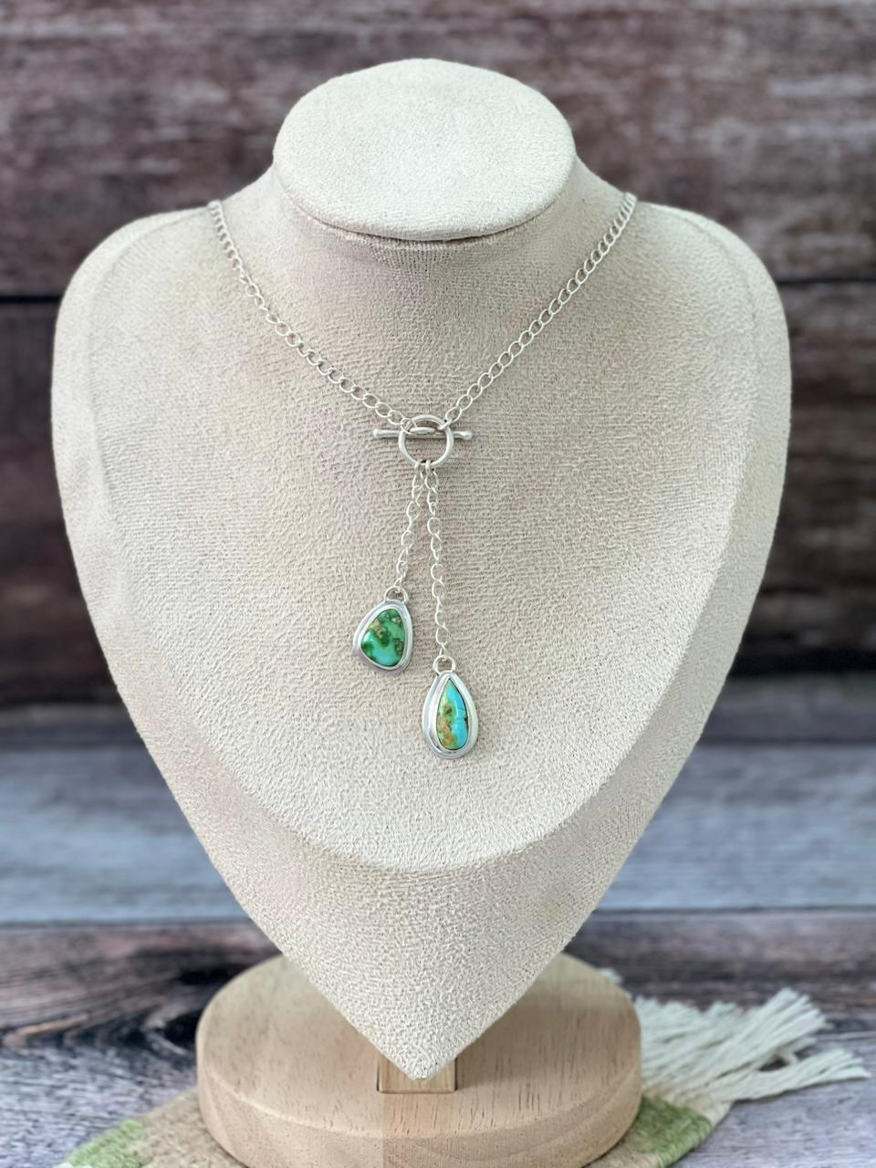 Handmade Sterling Silver Sonoran Mountain Turquoise Lariat Necklace "Signed Nizhoni"