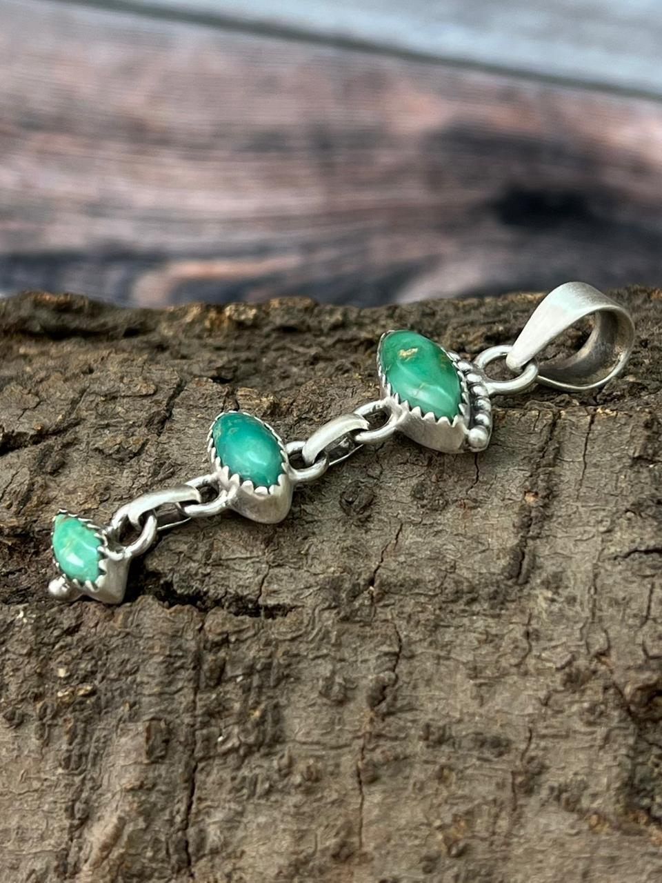 Handmade Sterling Silver Emerald Valley Pendant "Signed Nizhoni"