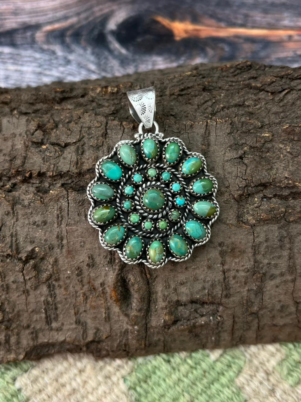 Handmade Sterling Silver Kingman Turquoise Pendant "Signed Nizhoni"